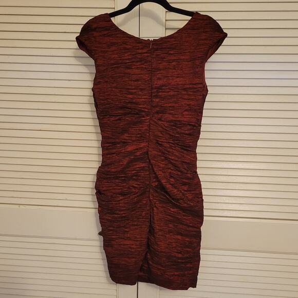 Alex Evenings Red Ruched Sheath Cocktail Dress Petite 6 Black Accents - Picture 2 of 5